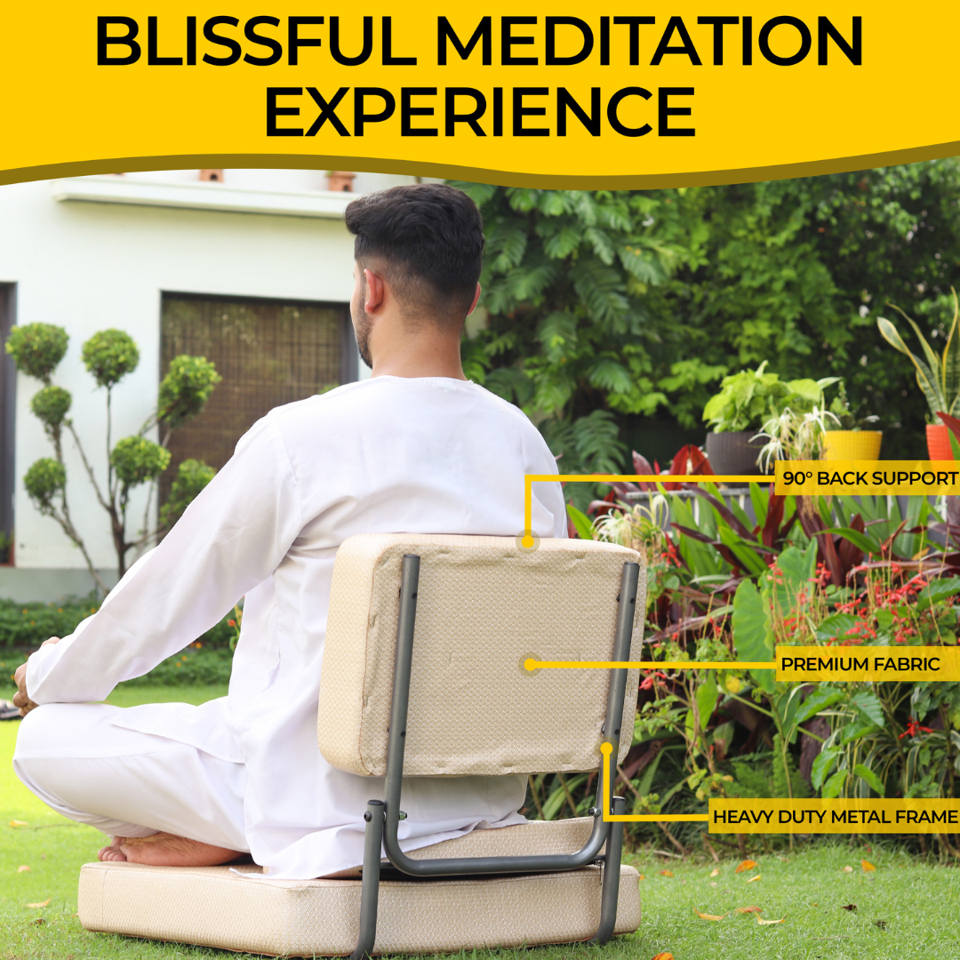 Meditation Chair with Back Support – Vipassana Floor Chair with 2-Inch Cushion (Cream Color)