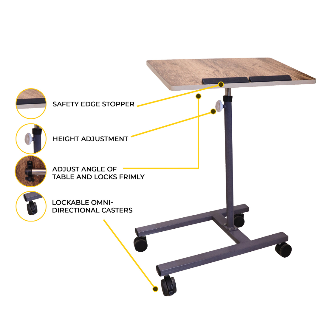 Adjustable Laptop Table with Wheels – Height & Angle Adjustable 360° Rotating Overbed Study (56.5 × 7.5 cm)