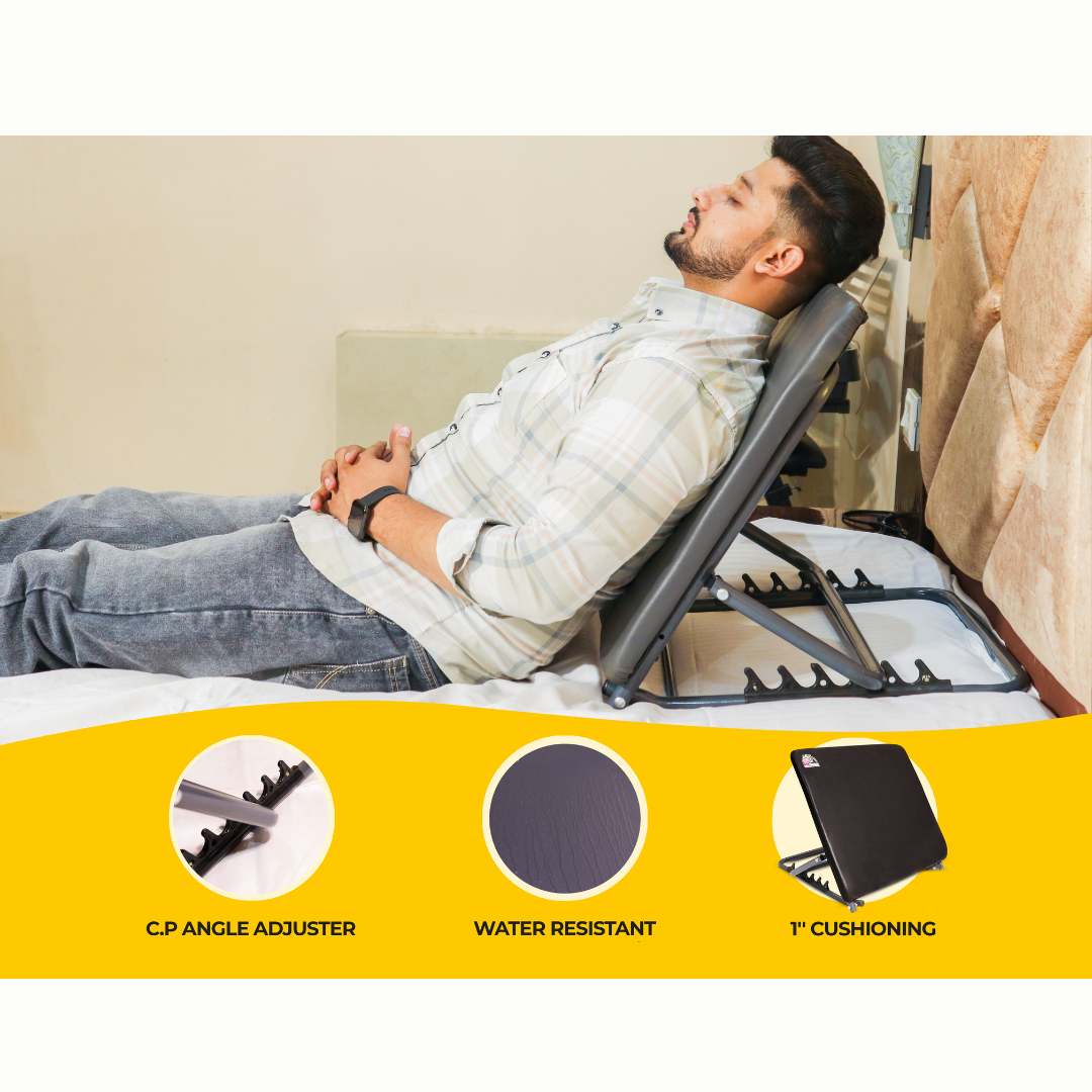 Pipe Frame Adjustable Bed Backrest –  60×60 cm, 1-Inch Cushion, 4-Level Adjustable, Grey