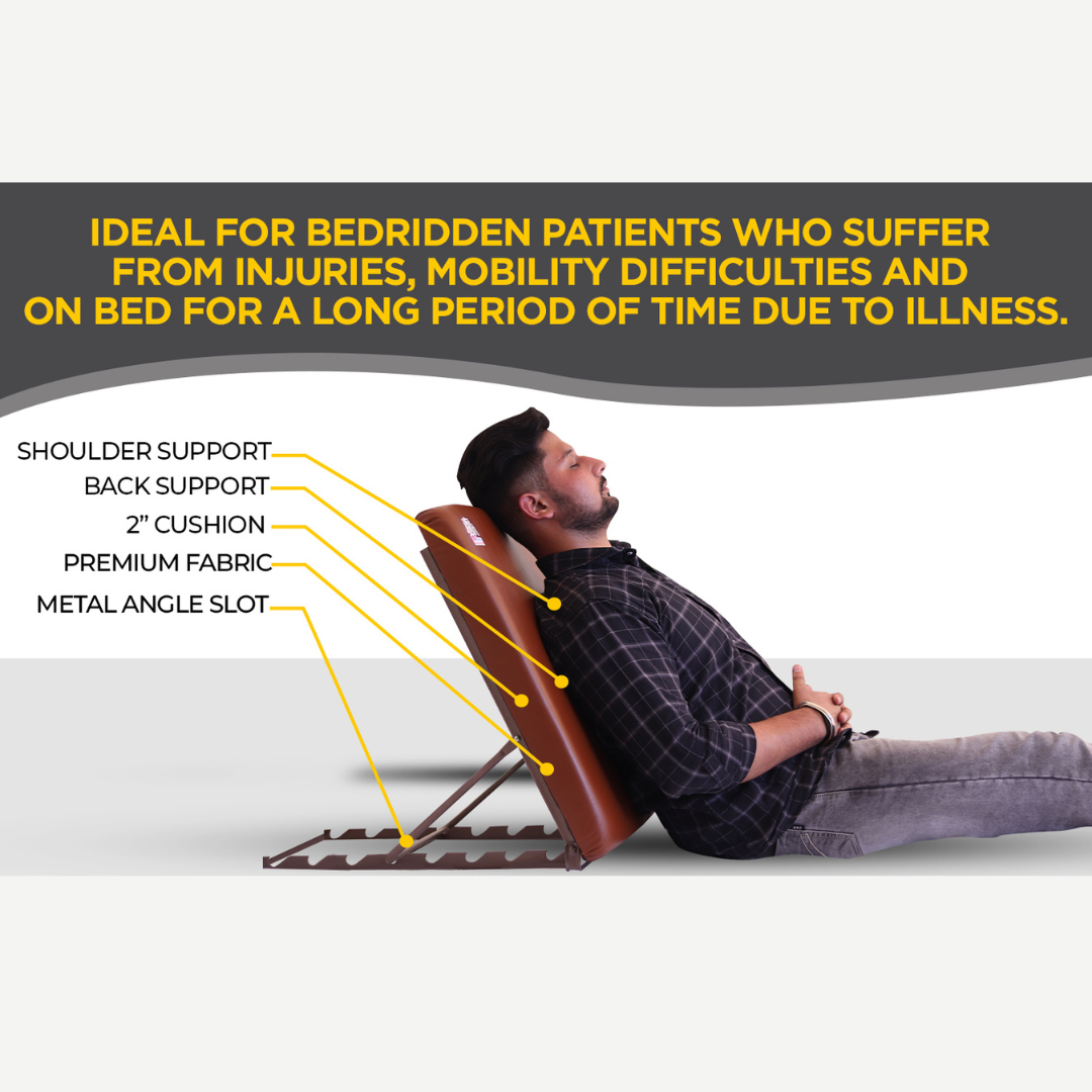 Bed Backrest – 4-Level Adjustable Back Support with 2-Inch Cushion (60×60 cm), Brown