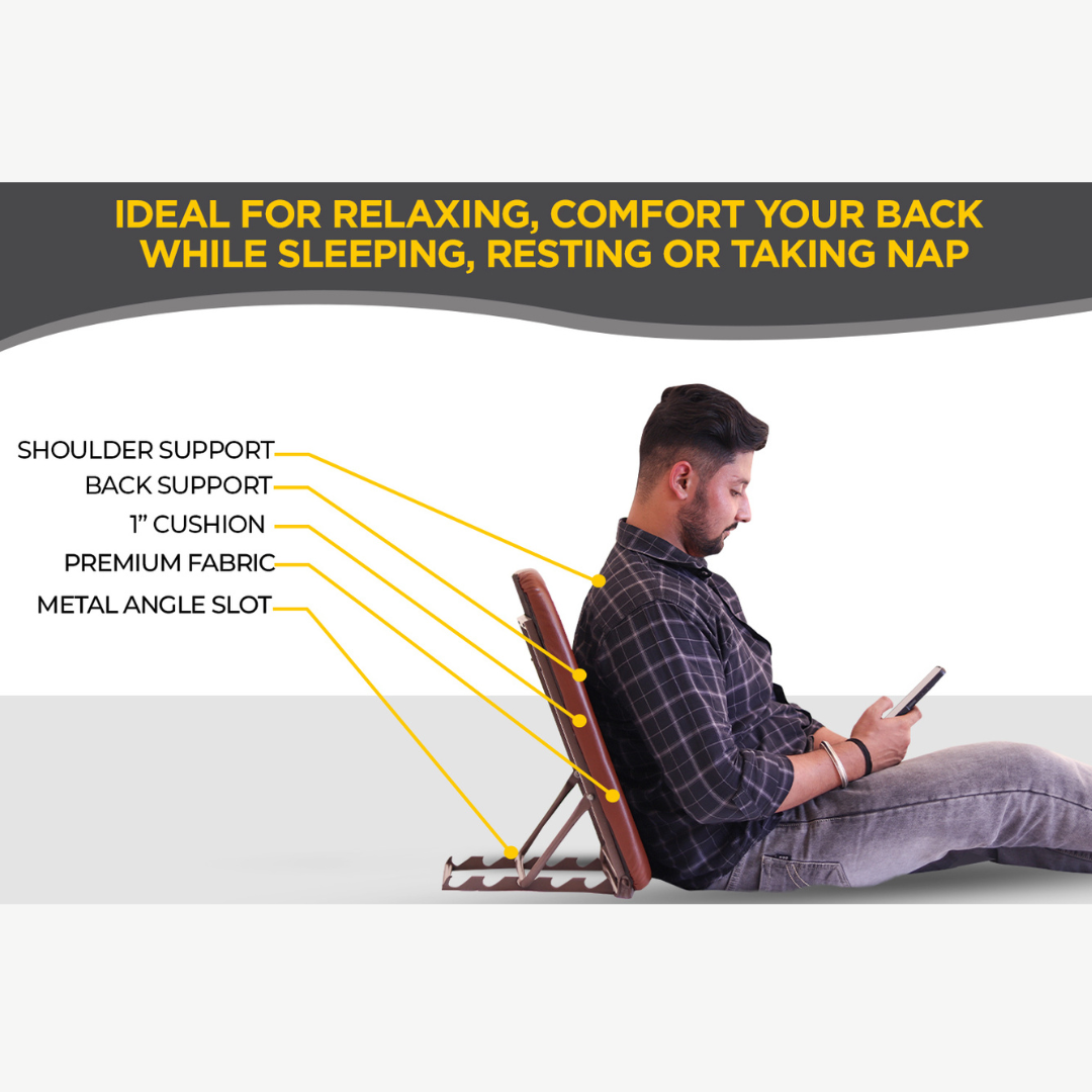 Bed Backrest  – Adjustable 4-Level Back Support with 1 inch Cushion (50×50 cm), brown