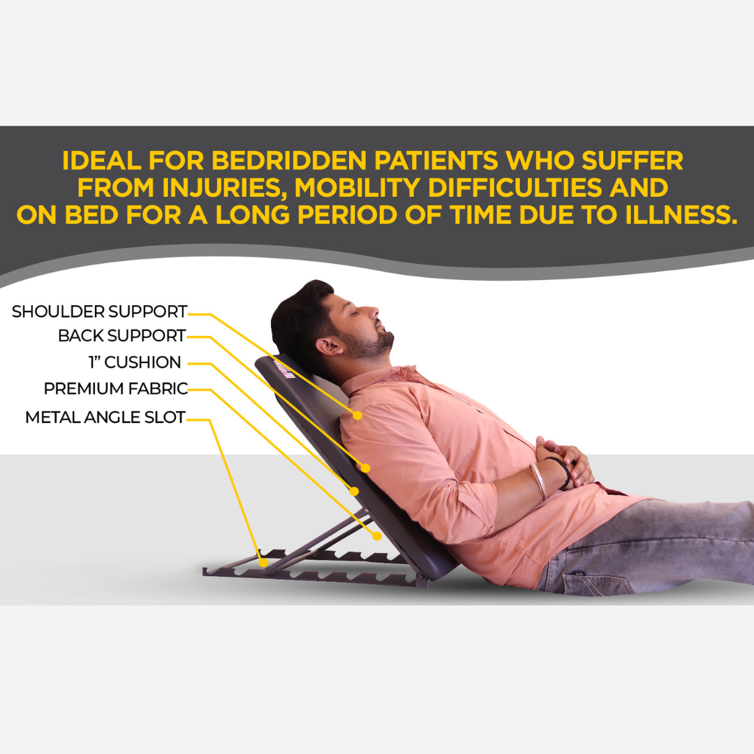 Bed Backrest – 1-Inch Cushion, 4-Level Adjustable, Grey (Metal Slots)
