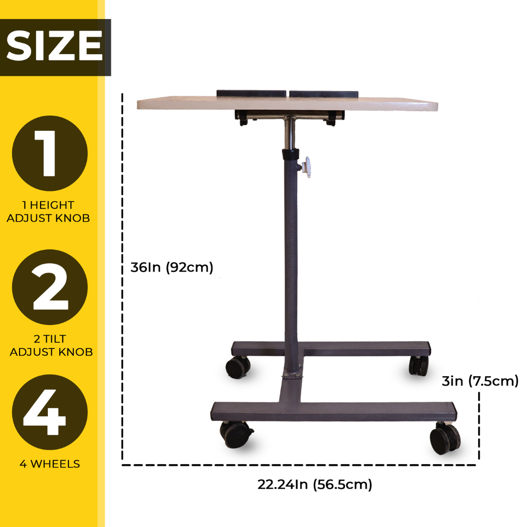 Adjustable Laptop Table with Wheels – Height & Angle Adjustable 360° Rotating Overbed Study (56.5 × 7.5 cm)