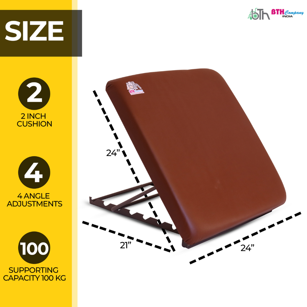 Bed Backrest – 4-Level Adjustable Back Support with 2-Inch Cushion (60×60 cm), Brown