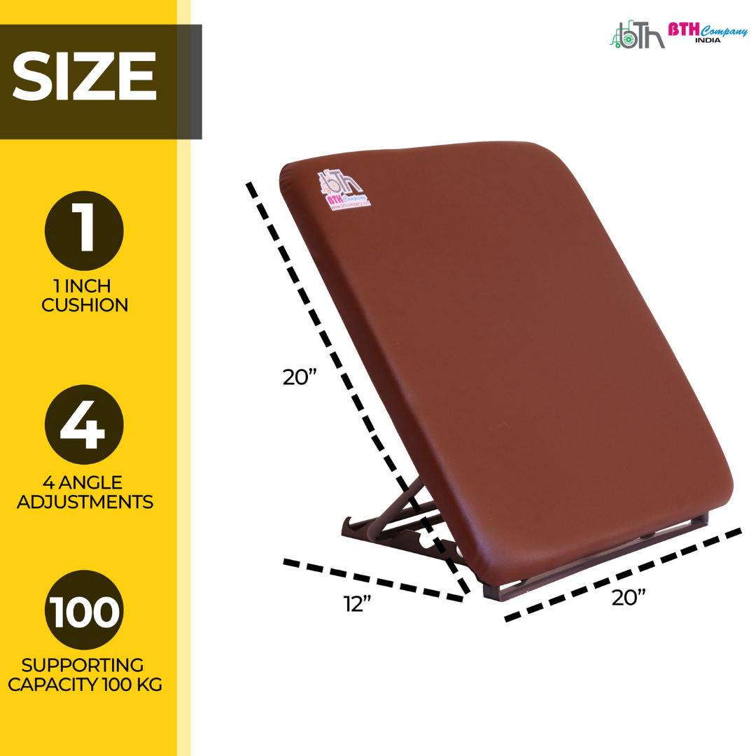 Bed Backrest  – Adjustable 4-Level Back Support with 1 inch Cushion (50×50 cm), brown