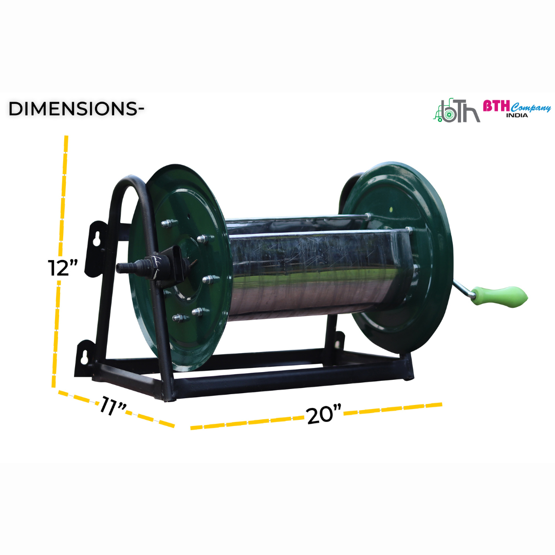 Wall & Floor Mountable Garden Hose Reel with Adjustable Arm Guide (Green)