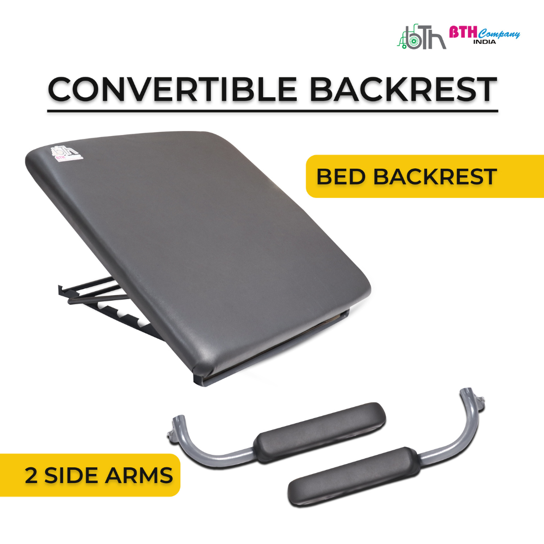 Adjustable Bed Backrest with Arm Support – 60×60 cm, 2-Inch Cushion, 4-Level Adjustable, Grey