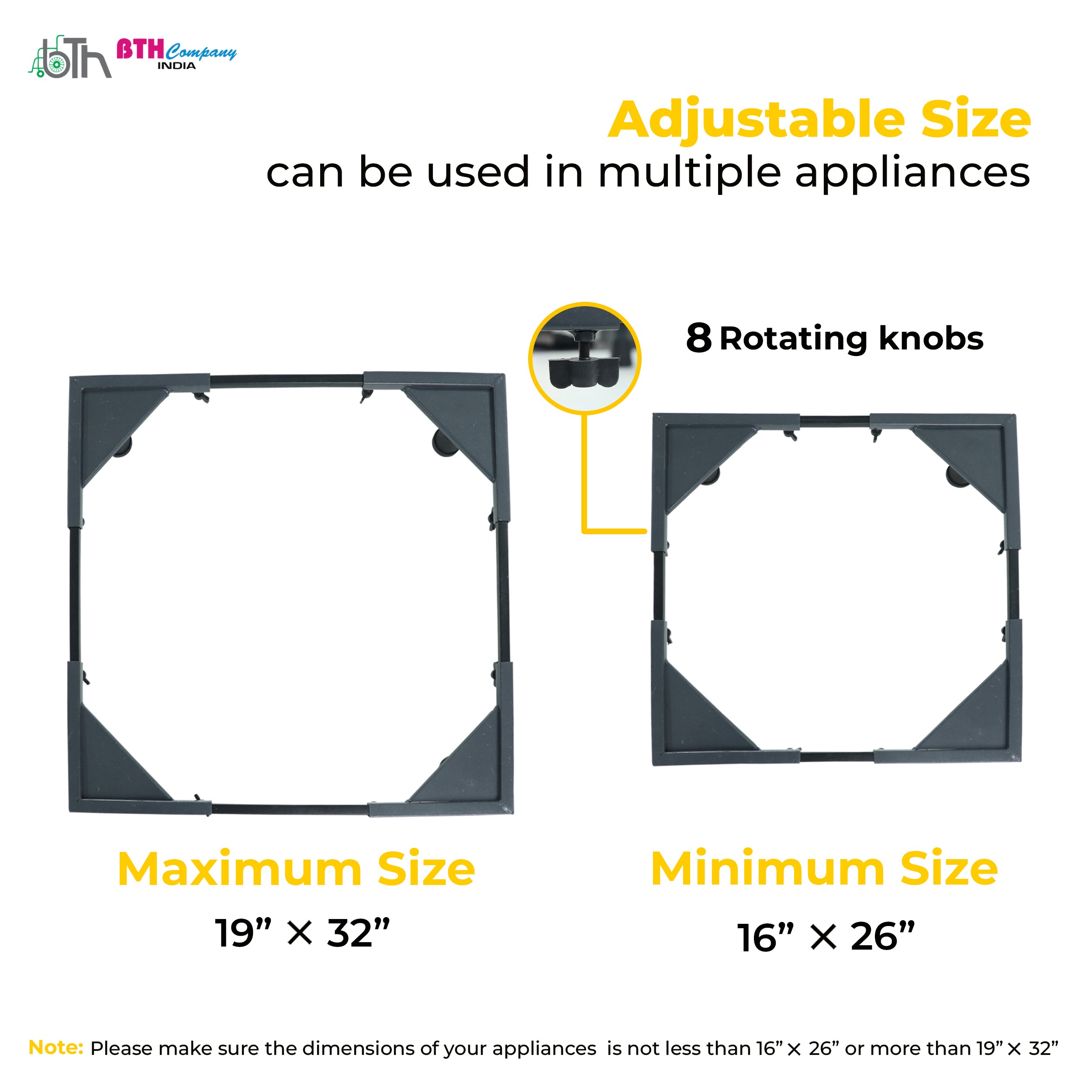 Washing Machine Stand - Adjustable Size (16"×26" to 19"×32") with Anti-Vibration Buffers
