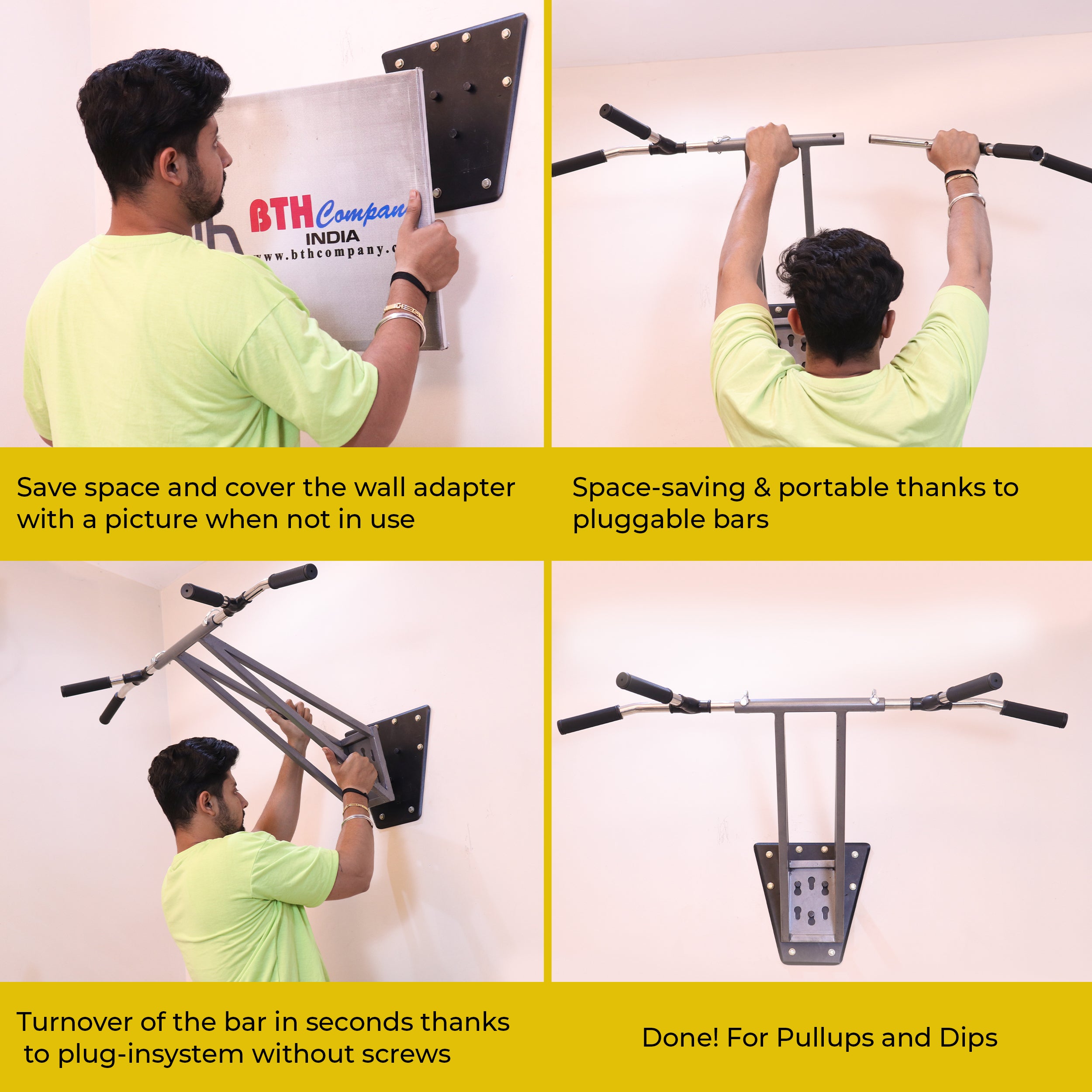 Wall-Mounted Pull-Up & Dip Bar – Home Gym Chin-Up Station, 150kg Capacity, 30+ Exercises